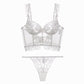 Gianna Back Sheer Embroidered Lace Bustier and Thong