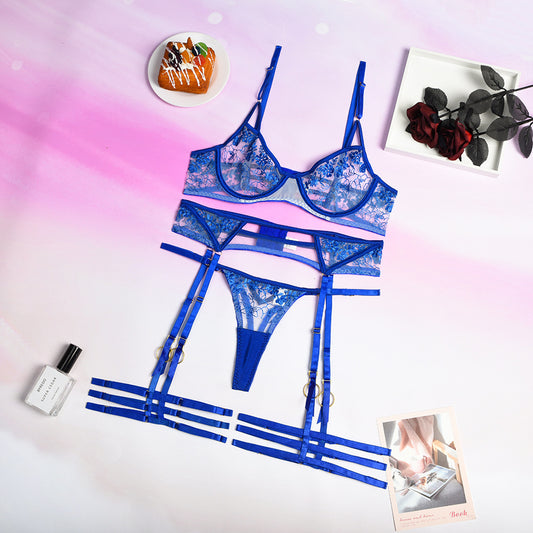 Nala Blue Embroidered Sexy Lingerie Set