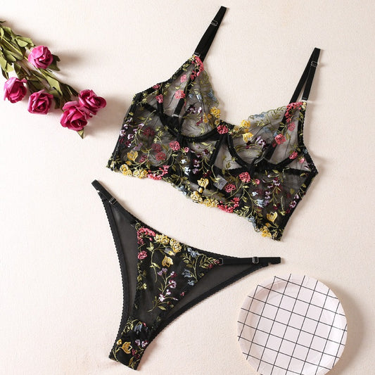 Eleanor Floral Embroidery Two Piece Lingerie Set